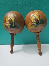 Set of Two Vintage Mexican Maracas Hand painted 01