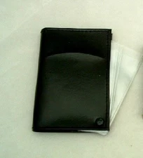 Black Genuine Leather Card Case with 10 Plastic Inserts