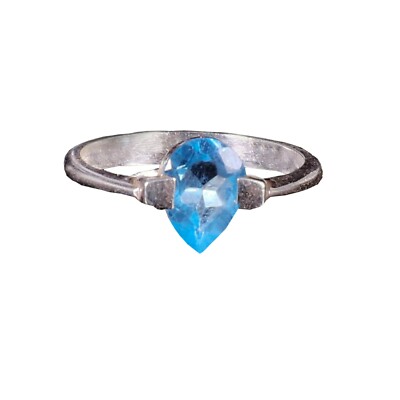 Blautopas 100% Natur Edelstein eingebettet Sterling Silber 925 Ring Gr.10 Damen 