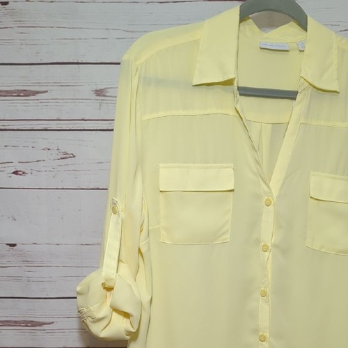 New York & Co. Women's Butter Yellow Button Up Blouse Sheer Spring Size XL NWT - Picture 5 of 14
