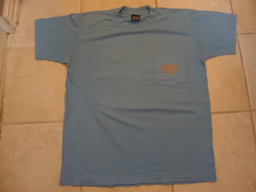 T-shirt blu vintage anni 80 foresta pesca outdoor abbigliamento penna tasca taglia L - Foto 4 di 6