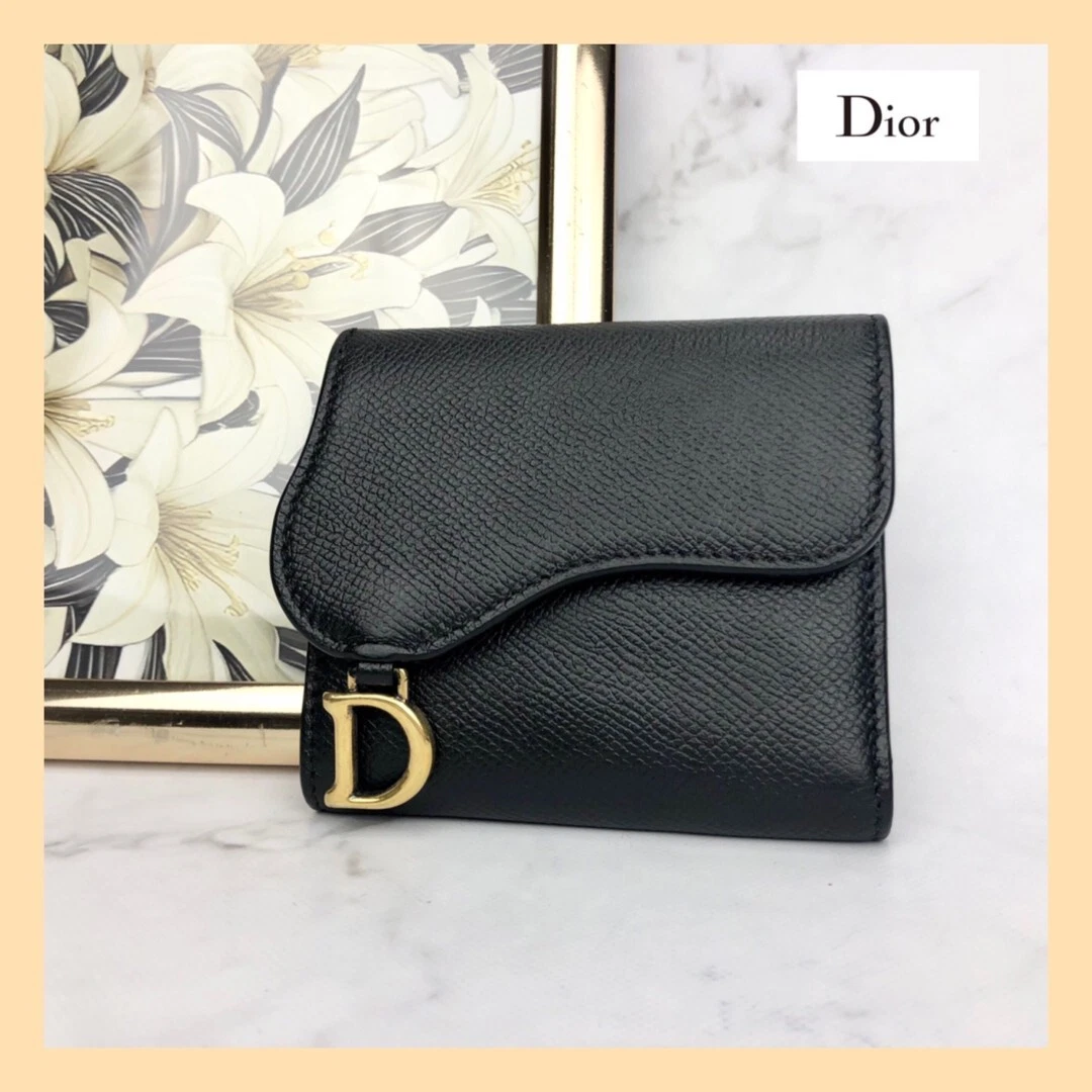Portefeuille compact DIOR ChristianDior selle cuir noir triple portefeuille occasion