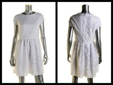 🔥🔥Kensie White Lace Overlay A-Line Cap Sleeves Casual Dress ~ M M3020 🔥🔥