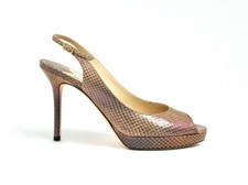 JIMMY CHOO EXOTIC PERLIZED ELAPHE DUSTY PINK Python Peep Toe Pumps 37.5