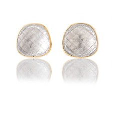 David Webb Cross Hatched Crystal Pool Clip On Ear Clip Earrings 18k Yellow Gold