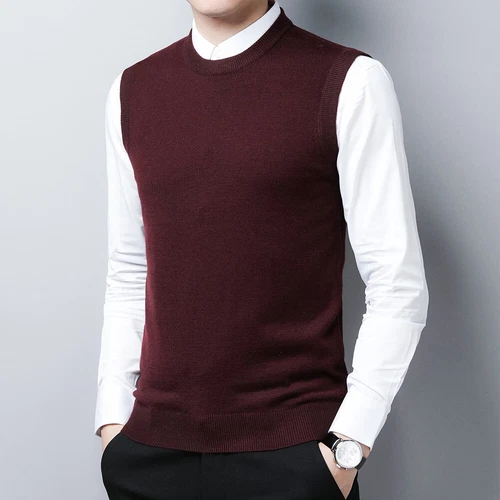Suéter Chaleco Para Hombres Cuello Redondo Otoño Tejido Camisetas sin Mangas Pullover - Imagen 18 de 42