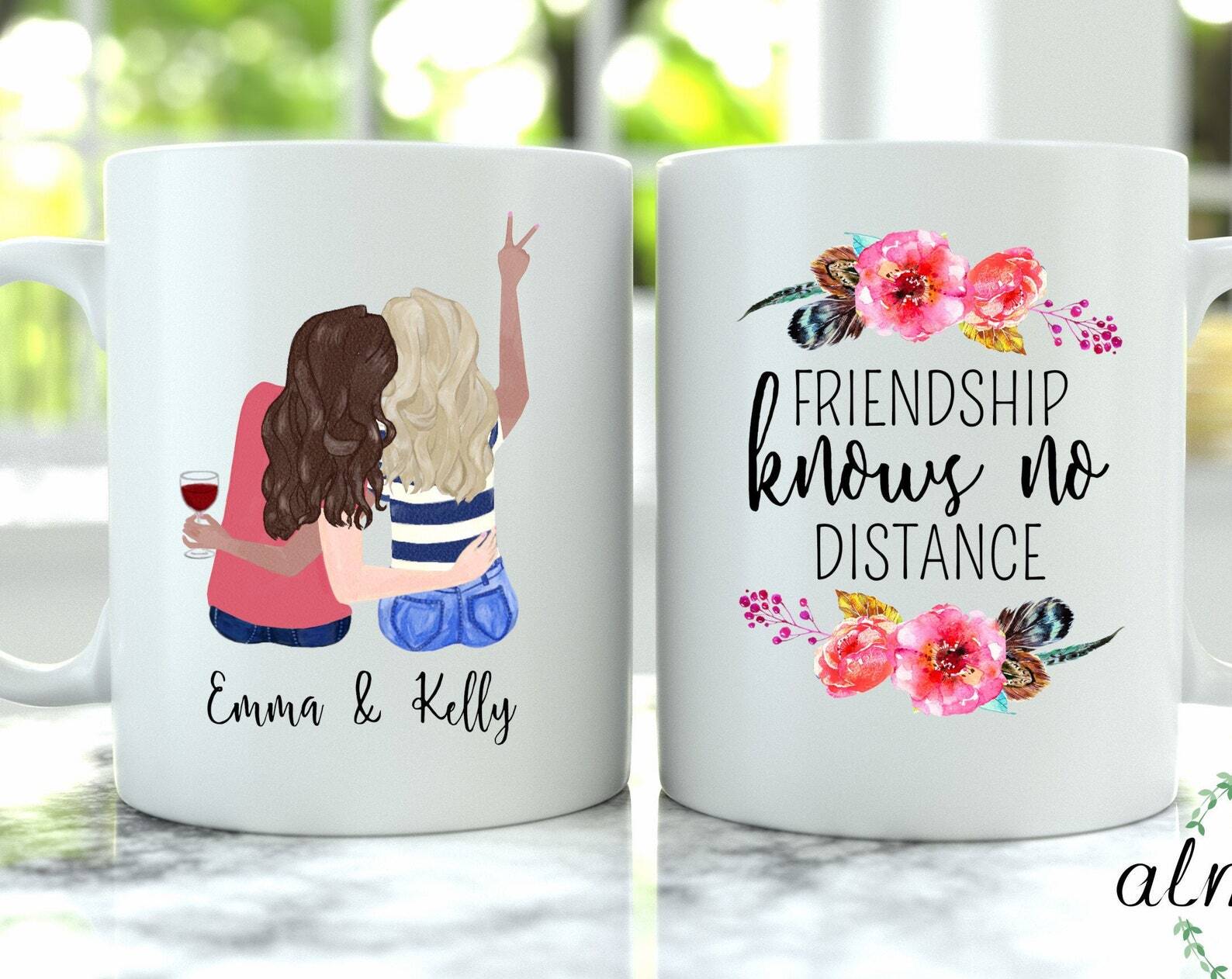 Custom Friendship Mug Pick Your Hair Color Etc Friendship Knows No Distance Pers