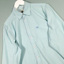 CREW CLOTHING Shirt Mens Medium Blue Green White Tailored Striped Long Sleeve