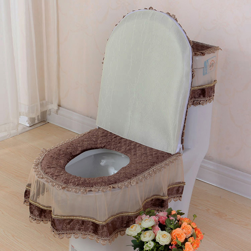 Toilet Lid Tank Covers Practical 3 Piece Cover Seat Set Fabric Lace Zippered For Sale Online Ebay