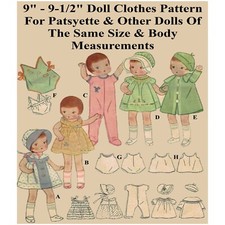9" - 9-1/2" Doll Clothes Pattern For Patsyette Vintage 1930s Sewing Pattern