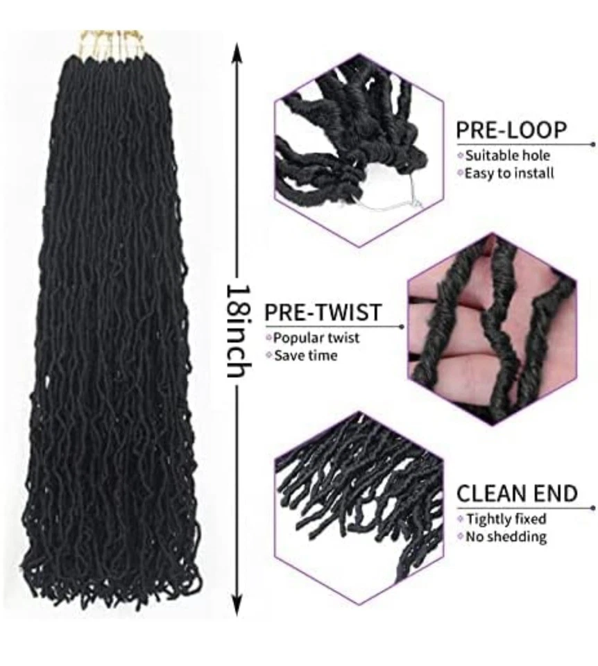 6 Paquetes 18" Suave Imitación Locs Crochet Cabello Pre Lazo Natural Negro 1B, G4 Foto 2 de 4