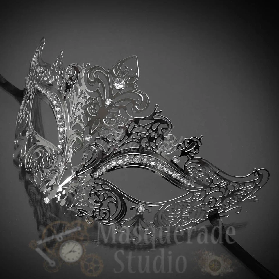 Womens Luxury Filigree Metal Laser-Cut Mardi Gras Prom Masquerade Mask [Silver] - Image 3 of 4