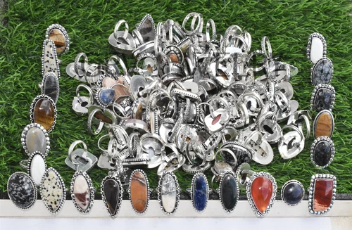 500pcs Minimalist Ring Assorted Gemstone Bulk Jewelry 925 Sterling Silver Plated