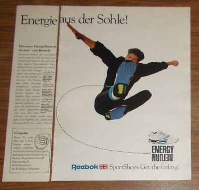 Seltene Werbung vintage REEBOK E.R.S. Energy Return System Sportschuhe 1989
