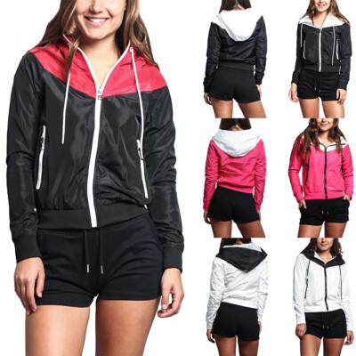 G-Style USA Women's Awesome Color Block Sport Hooded Windbreaker Jacket WBJ01