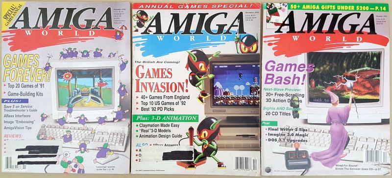 (3) Amiga World Magazines ©1991 1992 1994 Games Issues for Commodore Amiga