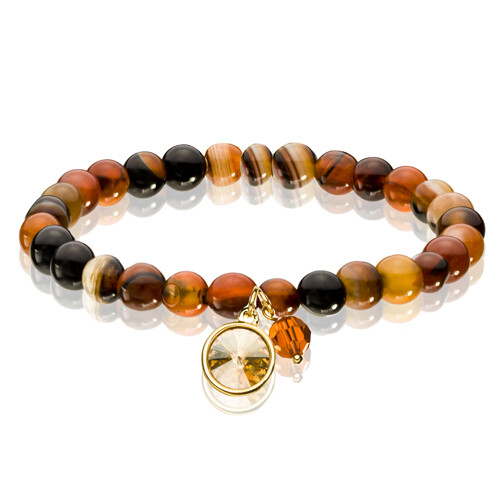 Mens Bracelet, Agate Beads Natural Stones Wristband,Swarovski Crystal Elements