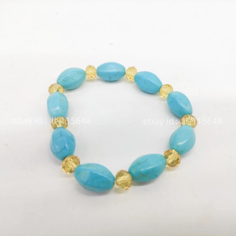 10x16mm Blue Turquoise &5x8mm Yellow Faceted Crystal Beads Bracelet 7.5 Inches - Image 3 of 3
