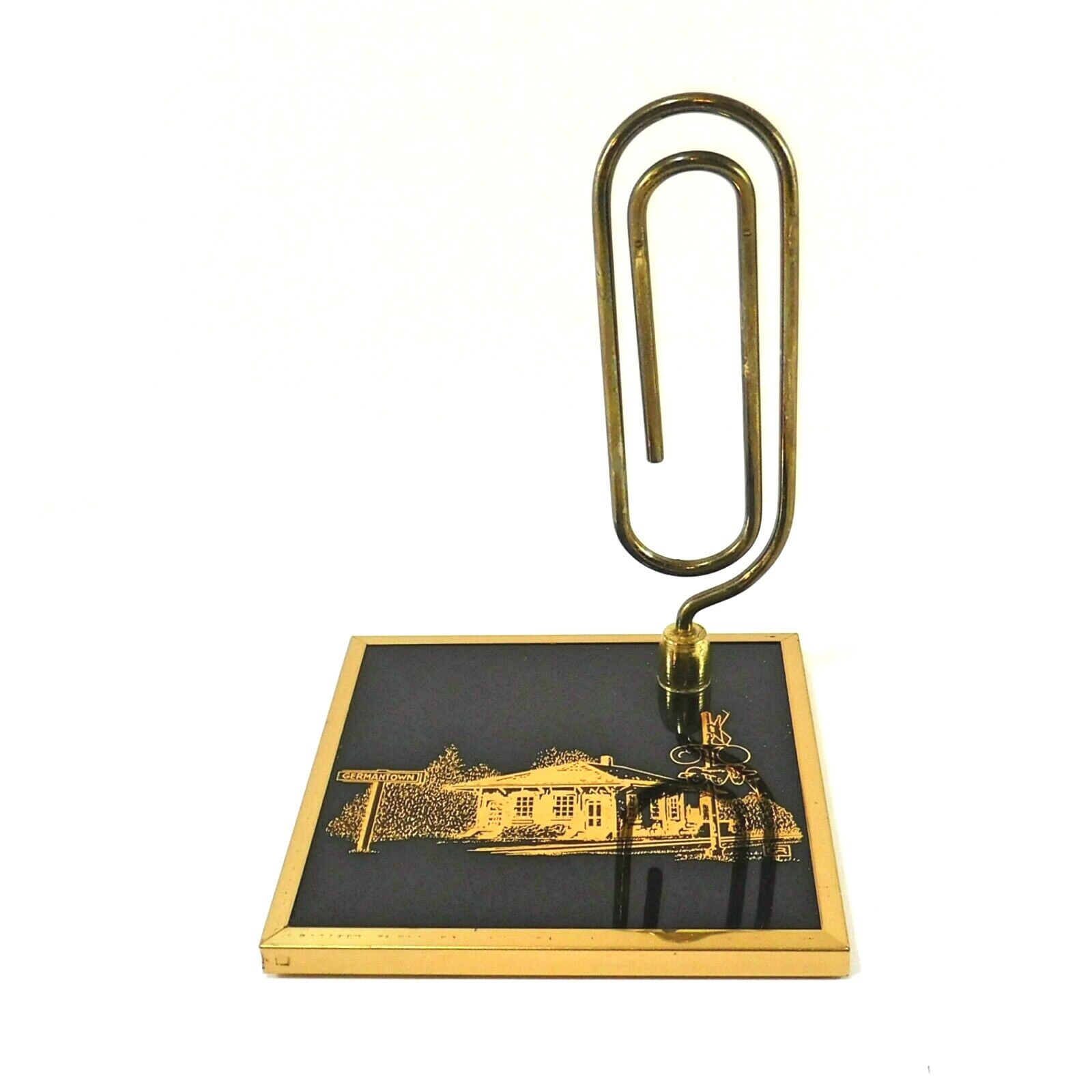 Paper Clip NOTE HOLDER Black Glass Brass Historic Germantown TN Depot 5