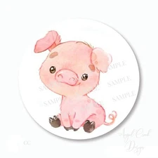 48 ADORABLE PIG LABELS FAVORS ENVELOPE SEALS SCRAPBOOK STICKERS 1.2" ROUND