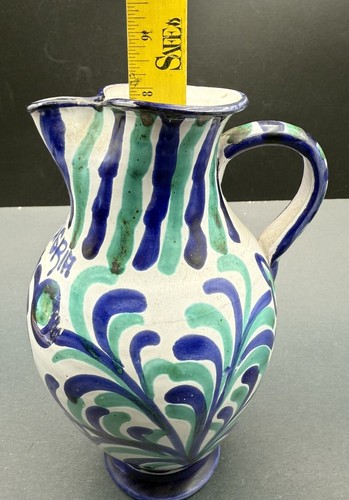 VINTAGE CERAMIC SANGRIA PINCHED PITCHER BLUE AND GREEN SPAIN - Picture 9 of 9