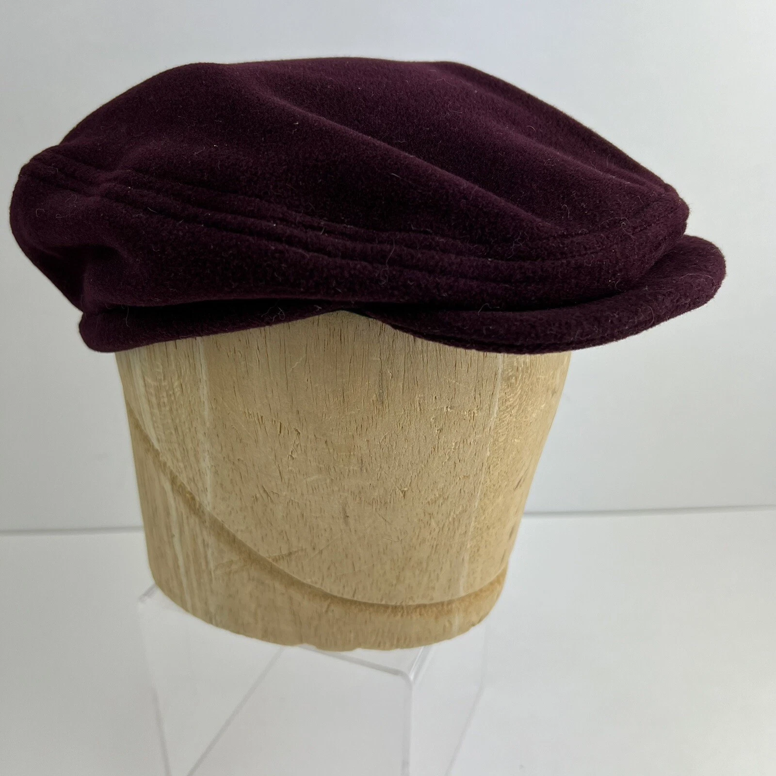 LL Bean Hat Burgundy Fleece Newsboy Cap Snap Brim Size S Ear Covers USA