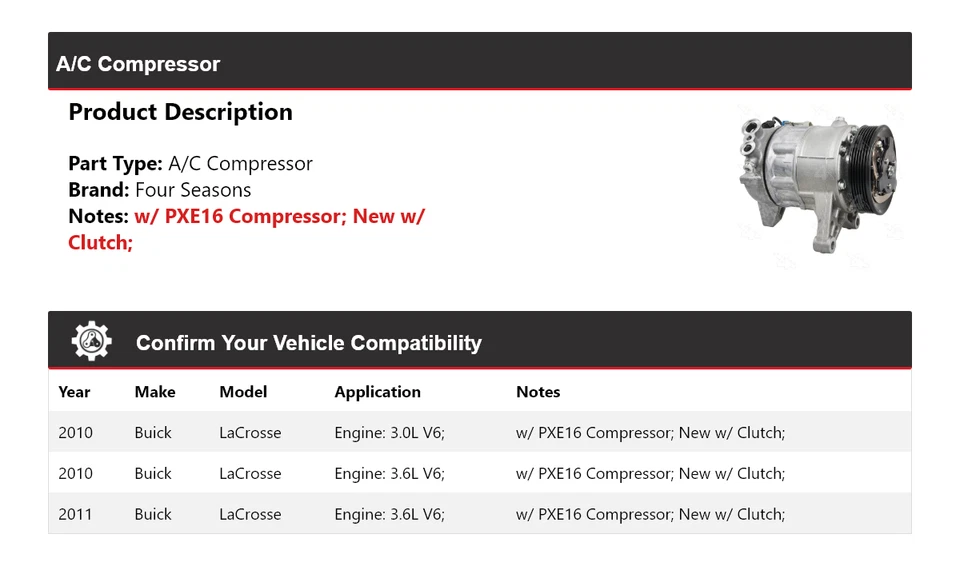 Compresor de aire acondicionado Buick LaCrosse 2010-2011 4 estaciones Foto 2 de 4
