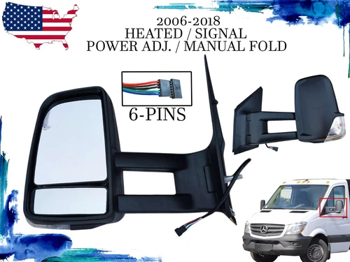 Fits 2006-2018 Sprinter Left Side Rear View Mirror Curved Long Arm Heated Signal