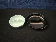 VTG Lot Of 2  GES-LINE Ashtrays 341 & 331 Melamine Blue Black Round 5" & 7" USA