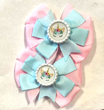 Beautiful Unicorn Inspired Set of Pigtail hair bows for girls.