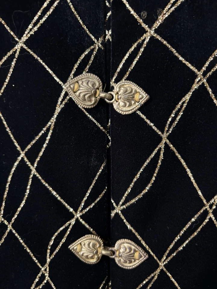 JBS Blazer Jacket 14 Black Velvet Gold Accents Evening Wear NYE Holiday Party - Image 3 of 4