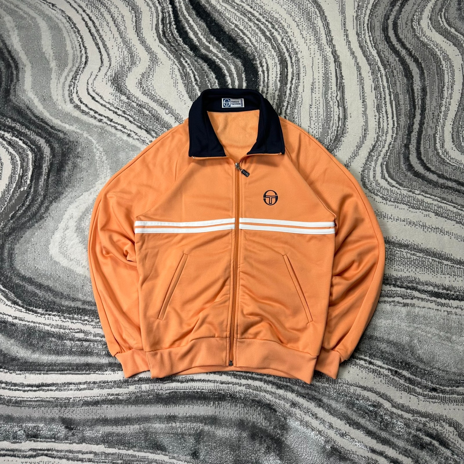 Vintage Sergio Tacchini 2000's Y2K Dallas Large Orange Funnel Neck Track Jacket