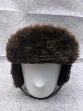 Trapper Hat Cap Adult Extra Large Brown Leather Polyester Faux Fur Ear Flap