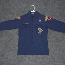 Vintage Boy Scouts of America Shirt Boys L Blue Long Sleeve Button Up Patches