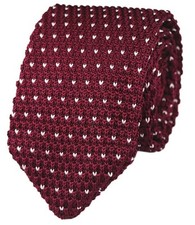 Pointed Knit Ties for Men Pure Color 2.76" Skinny Neck Tie One Size Wine Red V