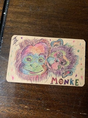 ACEO Original MoNkE Original Art Color Ink Monkey Orangutan Animal Cute Surreal