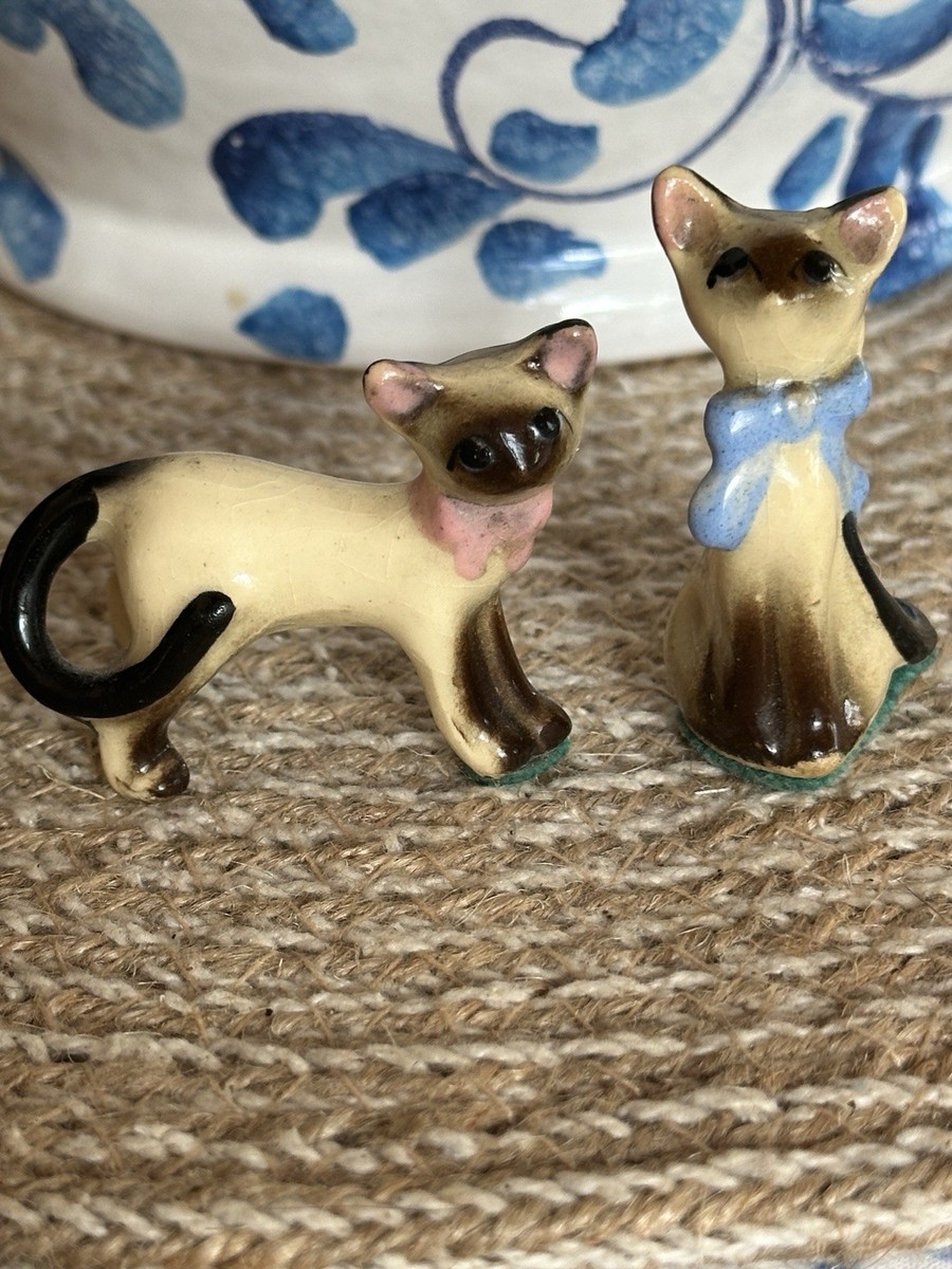 Vintage 1950-60 2 Siamese Kitty Figurine Made In Japan Rare PINK