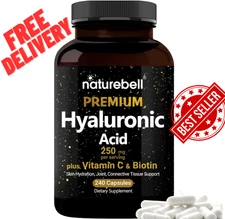 NatureBell Hyaluronic Acid 250mg + Biotin 5000mcg & Vit C 25mg – 240 Caps