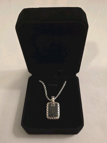John Hardy JAI Black Spinel Dog Tag Pendant Necklace 22" 925 Sterling Silver