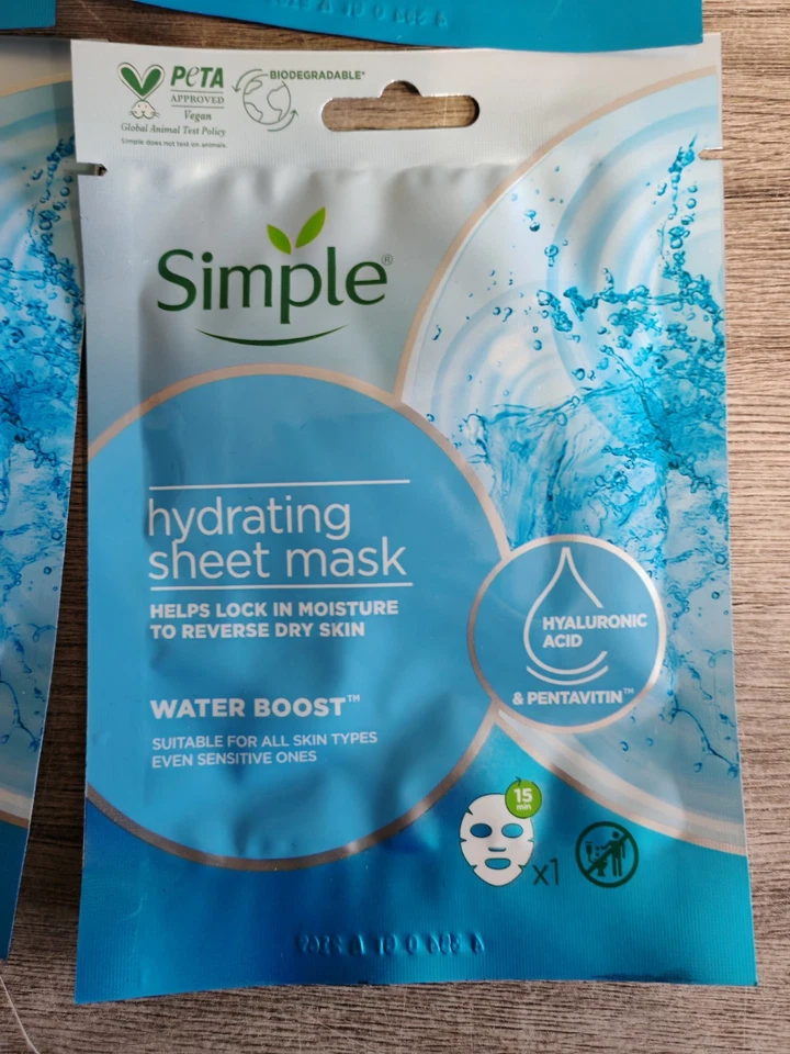 6 x Simple Hydrating Sheet Mask with Hyaluronic Acid & Pentavitin Face Dry Skin - Image 2 of 4