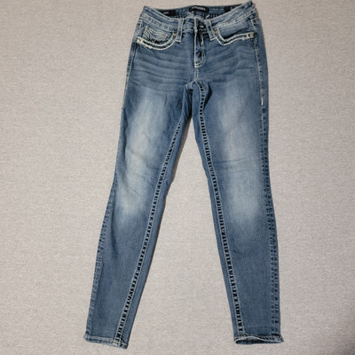 Vigoss Jeans Skinny Heritage Fit Women's Size 2 L30 Blue Denim Embroidered