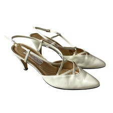 Calico Vintage Cream Slingback Heels 7M Pointed Toe Strappy Pump Wedding