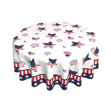 Giwawa 60" Patriotic Round Tablecloth USA Stars Hearts Fireworks Memorial Day