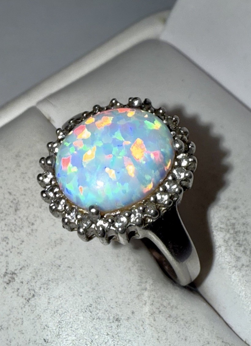 ESTATE Solid Sterling Silver Large Fire Opal Gems… - image 3