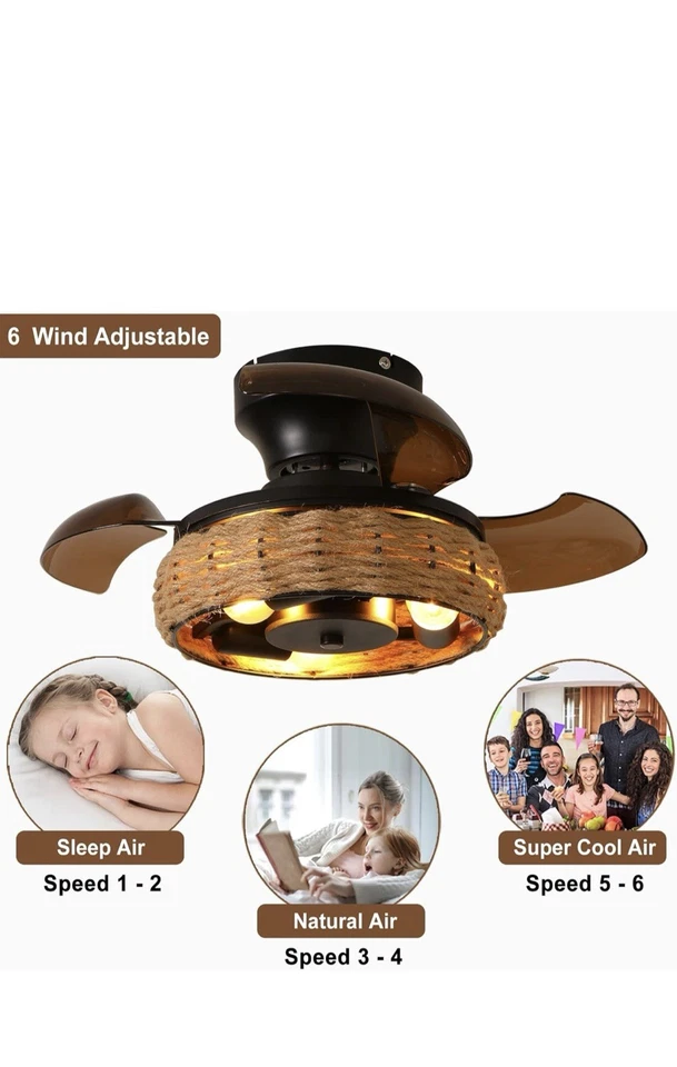 21.6'' Retractable Ceiling Fans with Lights Boho Caged Farmhouse Ceiling Fan - Image 3 of 4