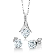 2.30 Cttw Aquamarine and Diamond Pendant Earrings Jewelry Set Gift Set For