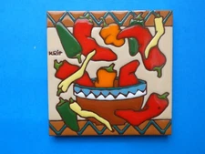 Earthtones Ceramic Art Tile 6"x6" Some Like It Hot Chili Pepper Trivet NEW O99
