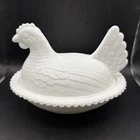 Vintage White Indiana Milk Glass Hen on Nest 7"  MCM