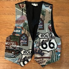 Vintage Route 66 Made in USA Wrapper Tapestry Vest Size Medium
