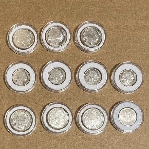 2 Troy oz Fractional Silver - .25 x6 + .10 x5 - Indian Buffalo .999 w/ Capsules